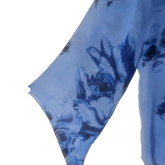 Alfani women's blue floral high-low sleeves overlay top size L - Picture 6 of 6